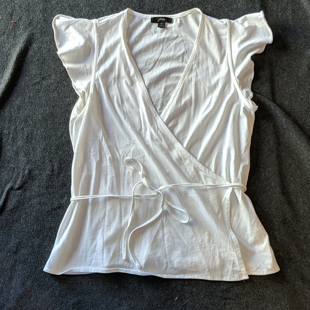 J crew white cache couer wrap around top